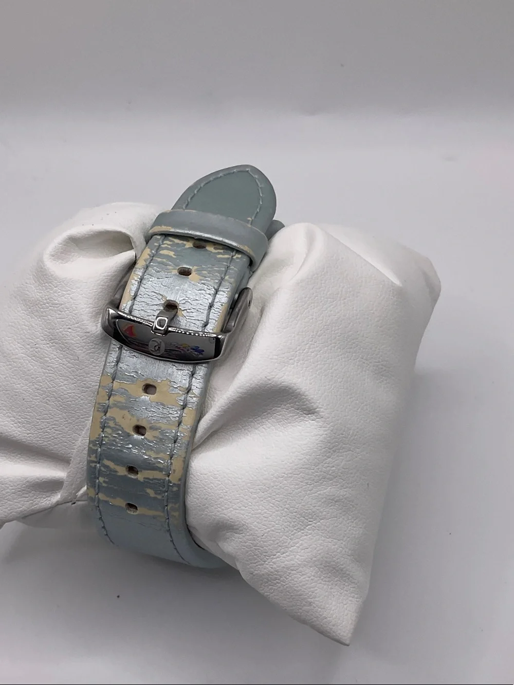 Women's Silver Chronograph Watch with Light Blue Strap, works needs battery-band